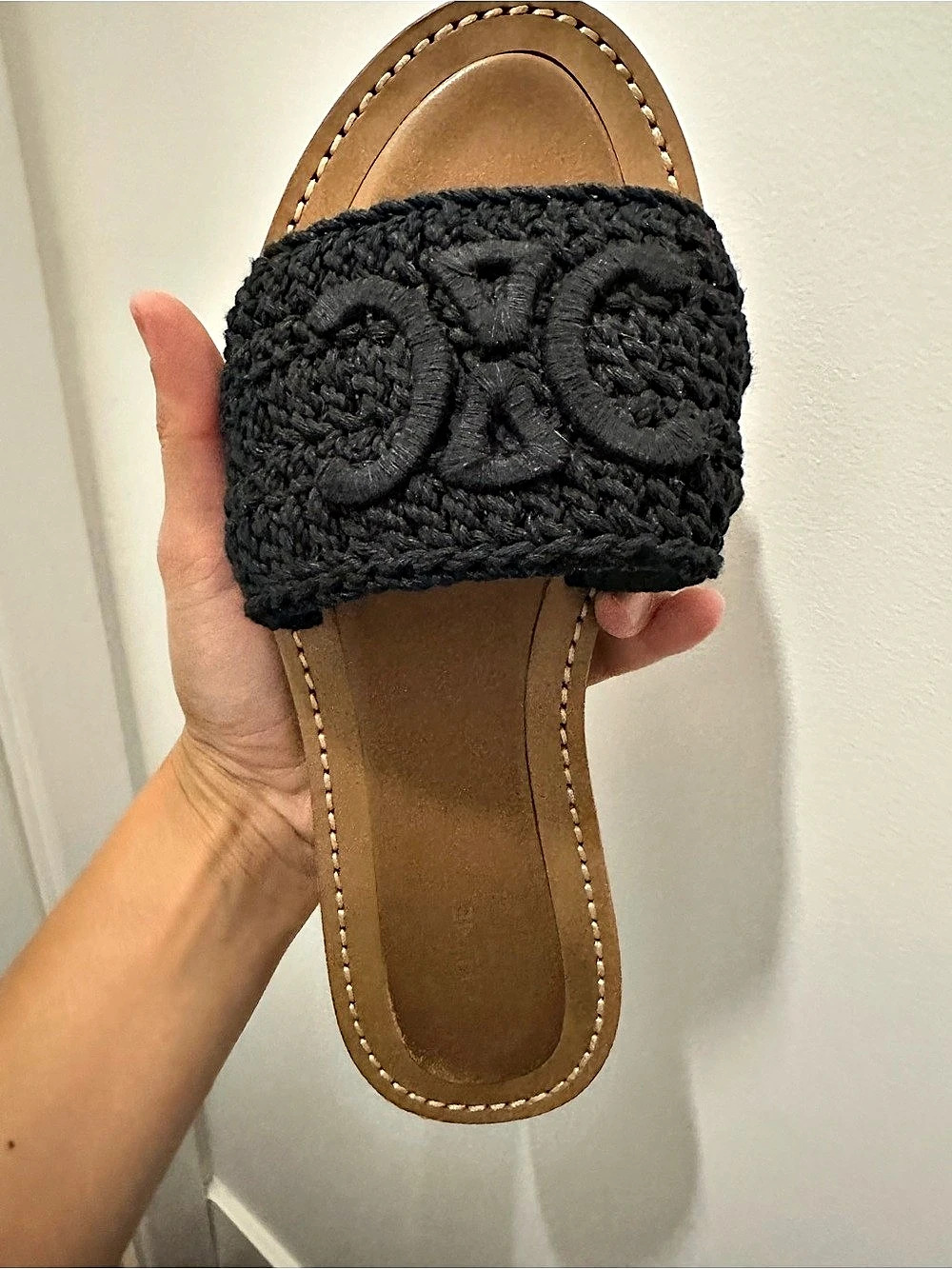 Celine Woven Slide Sandals in Black & Brown